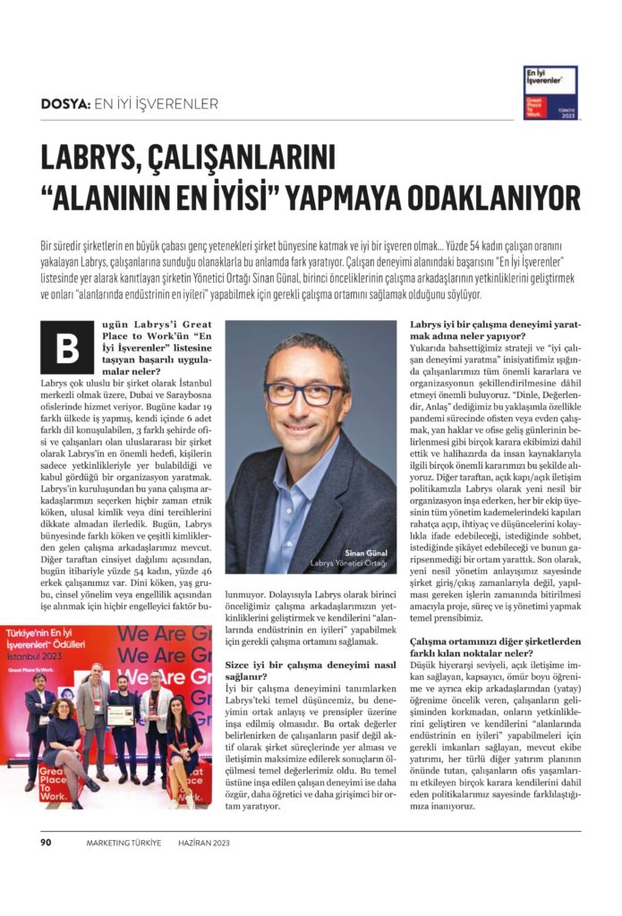 Labrys story published in Marketing Turkiye